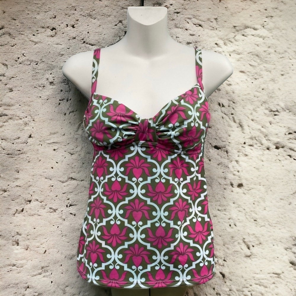 Lands’ End pink green floral tropical tankini top 4